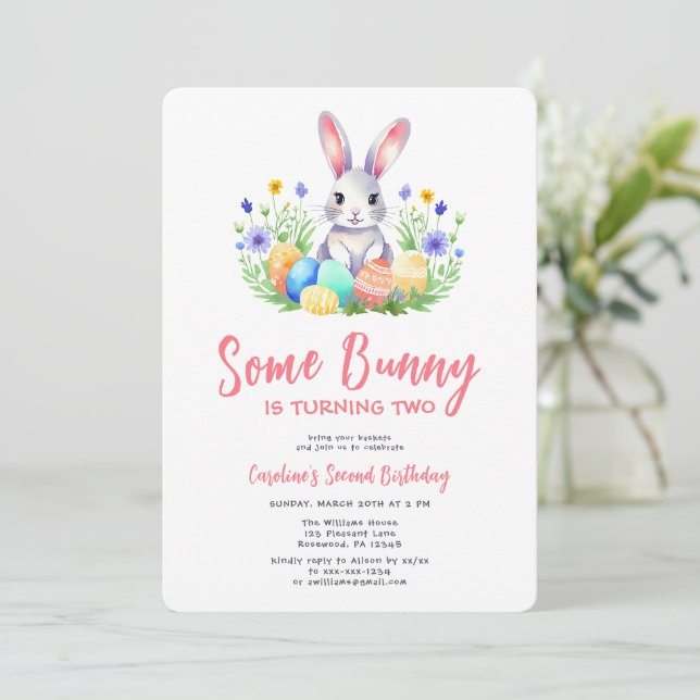 Spring Bunny Rabbit Easter Second Birthday Invitation (Standing Front)
