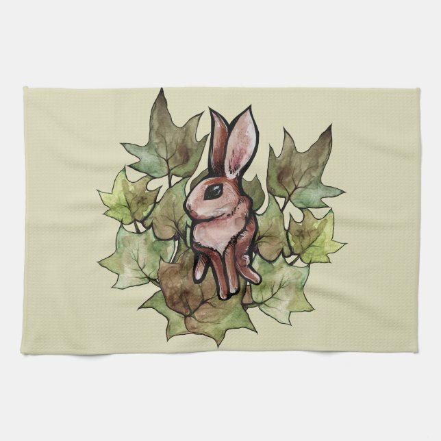 Spring Bunny Rabbit Nature Ivy                     Tea Towel (Horizontal)