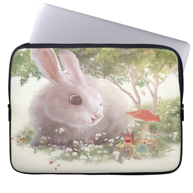 Spring Bunny: Realistic Rabbit in Flower Garden Ar Laptop Sleeve (Front)