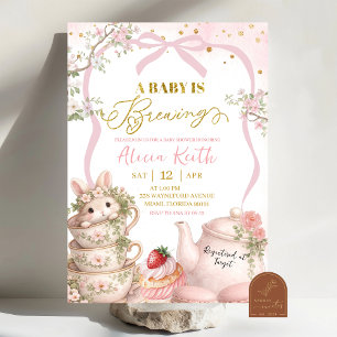 Spring bunny tea brewing baby shower invitation