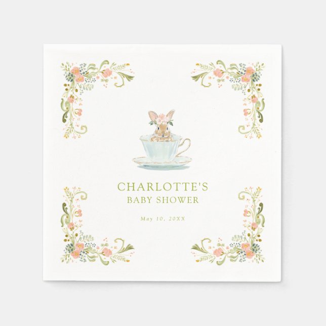 Spring Bunny Tea Party Baby Shower Napkin (Front)