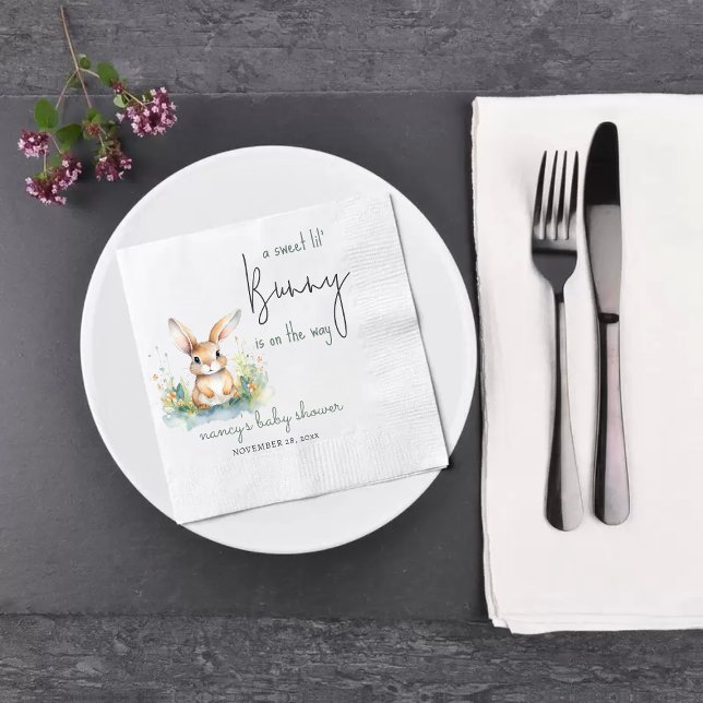 Spring Bunny Watercolor Neutral Baby Shower Napkin (Creator Uploaded)