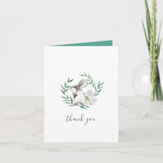 Spring Bunny Watercolor Thank You Card (Front)