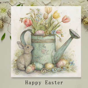Spring Bunny with Vintage Watering Can & Tulips 
