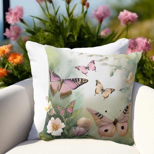 Spring Butterflies and Flowers Watercolor Cushion (Creator Uploaded)