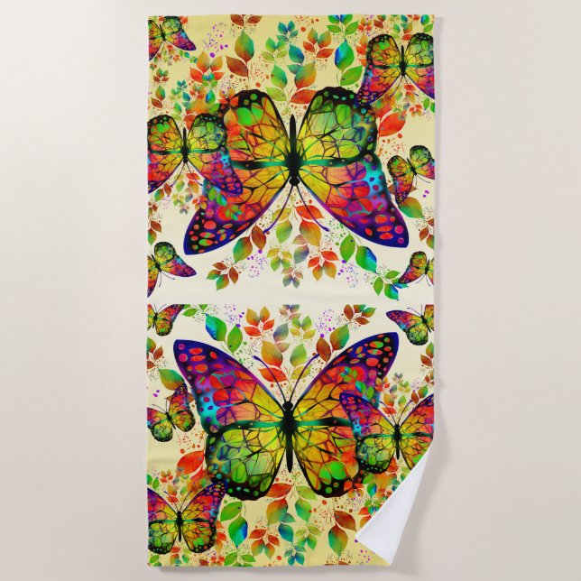 SPRING BUTTERFLIES COLORFUL NATURE BEACH TOWEL (Front)
