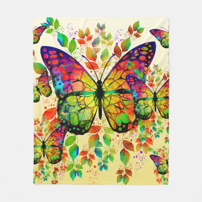 SPRING BUTTERFLIES COLORFUL NATURE FLEECE BLANKET (Front)