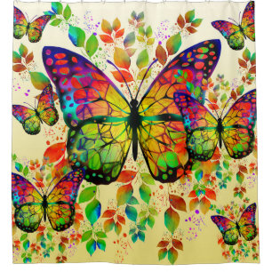 SPRING BUTTERFLIES COLORFUL NATURE SHOWER CURTAIN