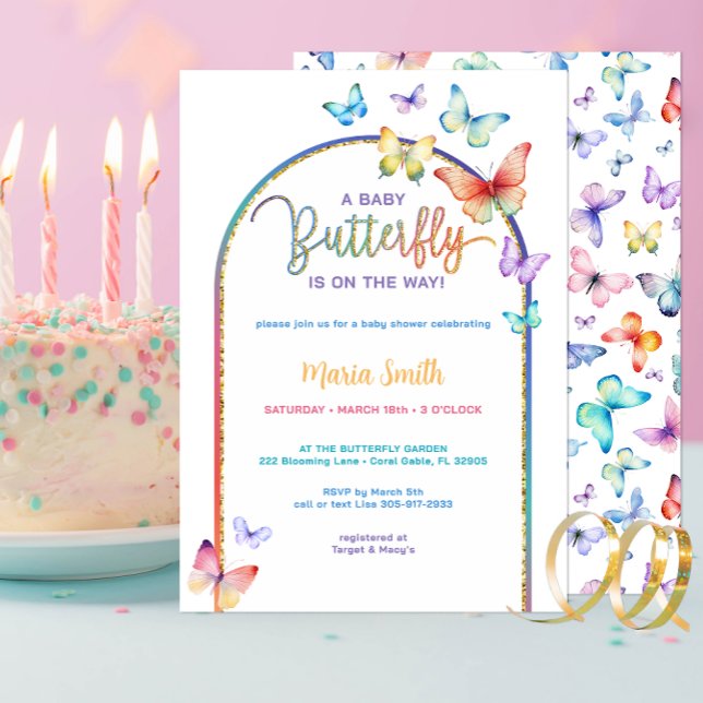 Spring Butterfly Baby Shower Invite – Colourful (Rainbow Butterfly Baby Shower Invitation)