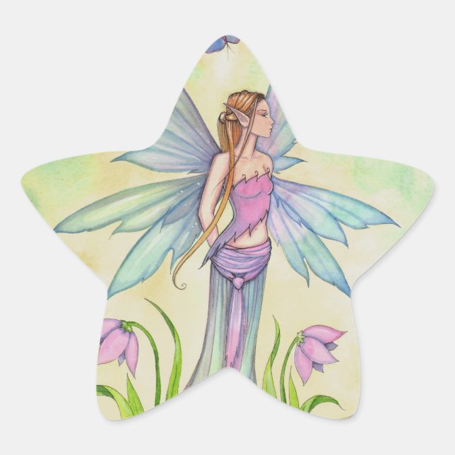 Spring Butterfly Fairy Fantasy Art Star Sticker (Front)