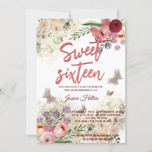 Spring Butterfly floral garden sweet sixteen Invitation