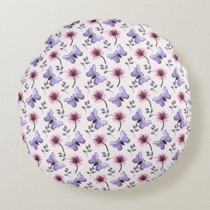 Spring Butterfly Floral Gift   Round Cushion