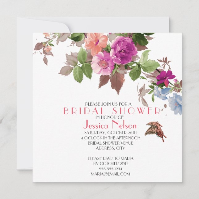 Spring Butterfly Garden Flowers Bridal Shower Invitation (Front)