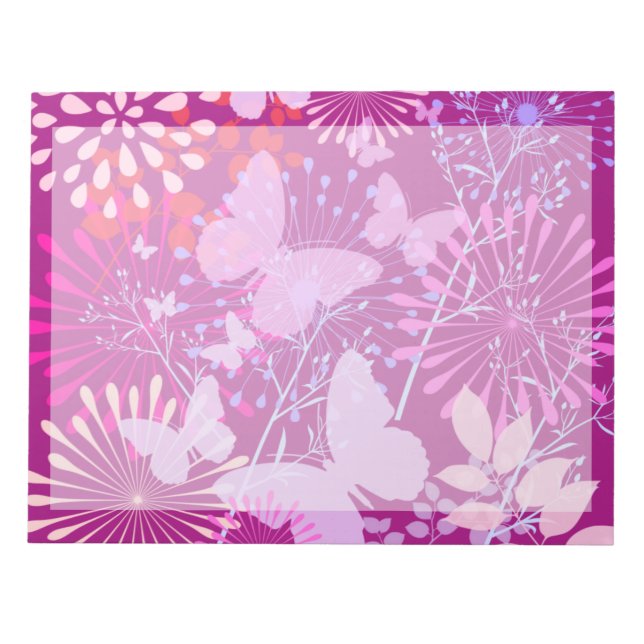 Spring Butterfly Garden Vibrant Purple Pink Girly Notepad (Front)