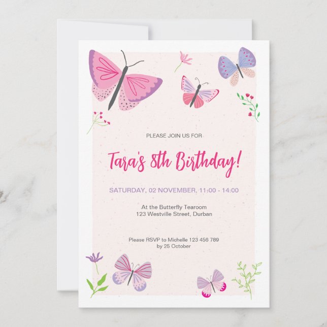 Spring Butterfly Kids Birthday Invitation (Front)