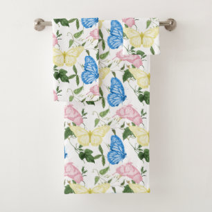 Spring butterfly pattern meadow nature bath towel set
