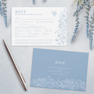 Spring butterfly wedding meal option blue grey RSVP card
