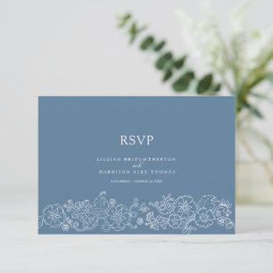 Spring butterfly wedding meal option mid blue grey RSVP card
