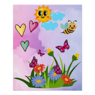 Spring Butterfly Wildflower Meadow Poster