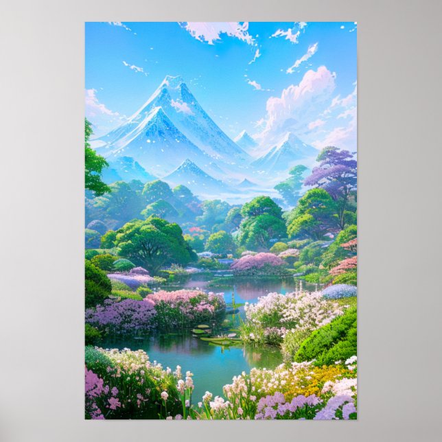 Spring by the Pond of Flowers Poster (Front)