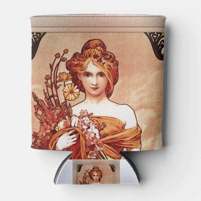 Spring c1900 Top Two Thirds by Alphonse Mucha Can Cooler (Front)