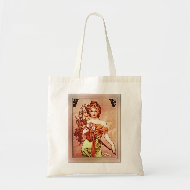 Spring c1900 Top Two Thirds by Alphonse Mucha Tote Bag (Front)