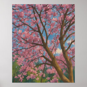 Spring Canopy – Blossom Tree & Blue Sky Painting Poster