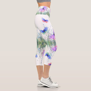 Spring Capri Leggings Butterflies Flying in Nature