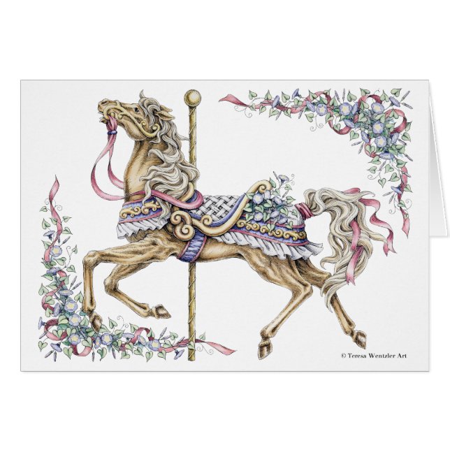 Spring Carousel Horse Card (Front Horizontal)