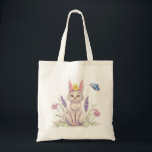 Spring cat bag<br><div class="desc">Celebrate spring with this charming tote bag featuring an adorable cat wearing bunny ears, surrounded by delicate flowers and a fluttering butterfly. The soft pastel illustration brings a whimsical, storybook feel that adds a touch of joy to everyday errands. Perfect for shopping, books, groceries, or daily essentials, this tote combines...</div>