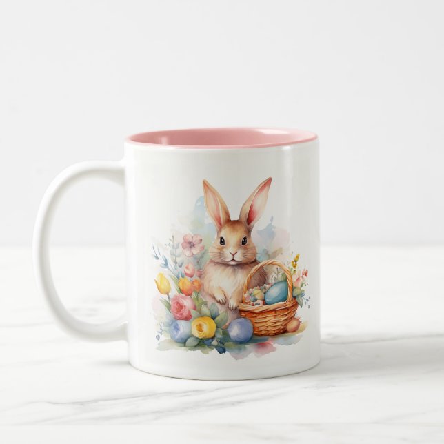 Spring Celebration - Easter Bunny  Two-Tone Coffee Mug (Left)