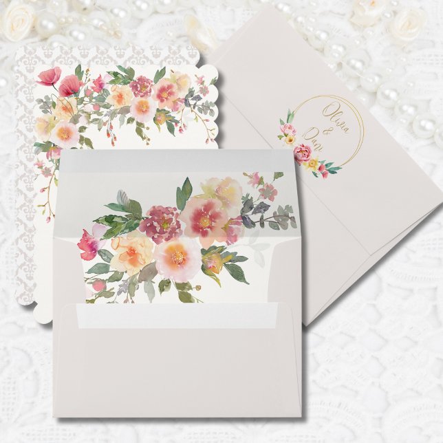 Spring Champagne Blush Floral Wedding Envelope (Creator Uploaded)
