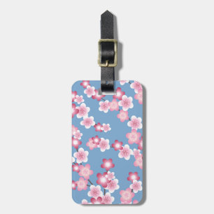 Spring Cherry Blossom Blooms on Blue Luggage Tag