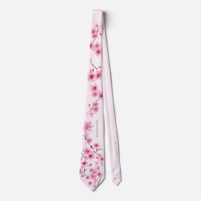 Spring Cherry Blossom Elegant Wedding Neck Tie (Front)