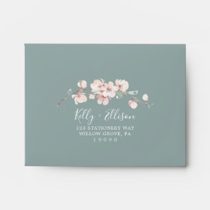 Spring Cherry Blossom Green Self-Addressed RSVP Envelope