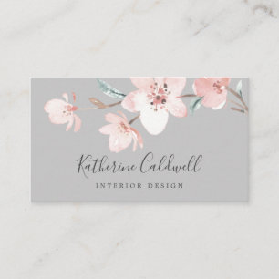 Spring Cherry Blossom   Grey Business Card