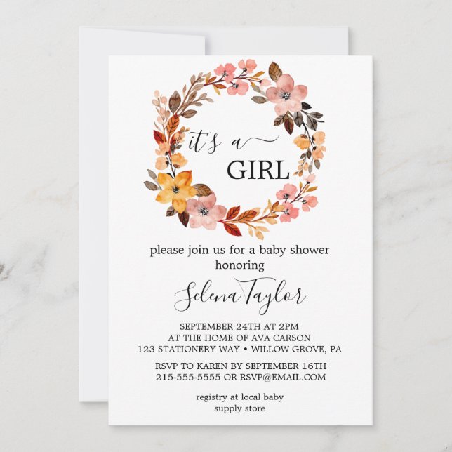 Spring Cherry Blossom | It’s a Girl Baby Shower  Invitation (Front)