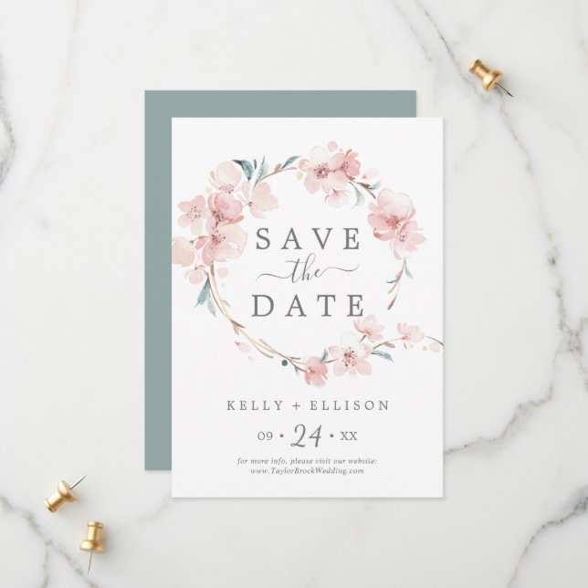 Spring Cherry Blossom Save the Date Card (Front/Back In Situ)