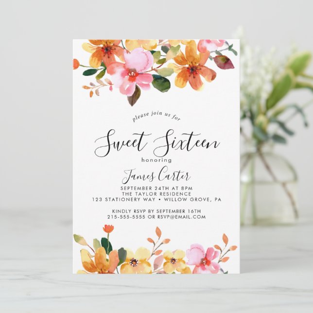 Spring Cherry Blossom Sweet Sixteen Birthday  Invitation (Standing Front)