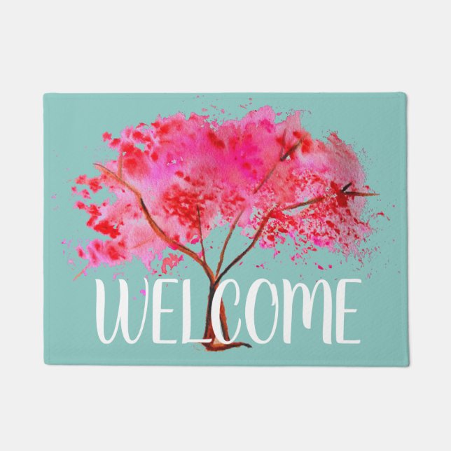 Spring Cherry blossom theme welcome mat (Front)