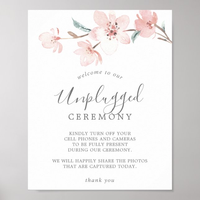 Spring Cherry Blossom Unplugged Ceremony Sign (Front)
