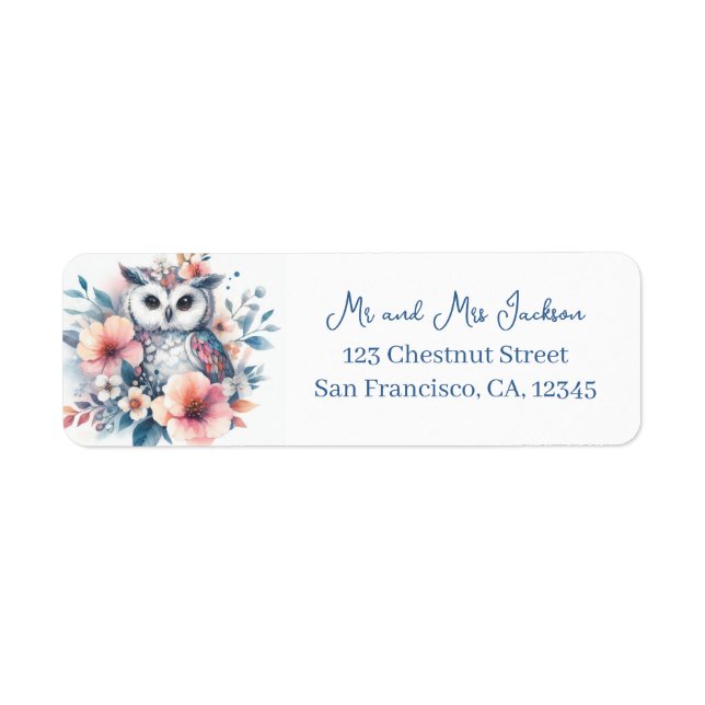 Spring Cherry Blossom Watercolor Owl  (Front)