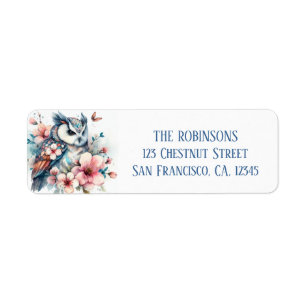 Spring Cherry Blossom Watercolor Owl