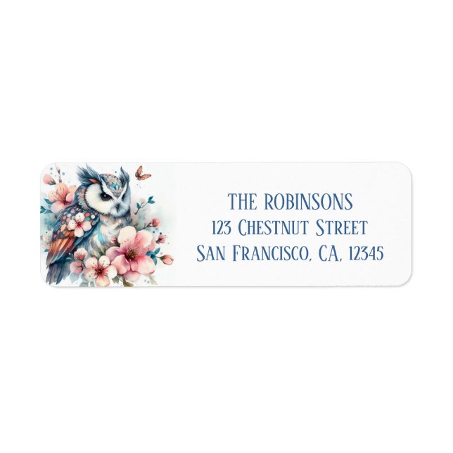 Spring Cherry Blossom Watercolor Owl  (Front)
