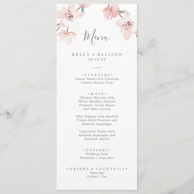 Spring Cherry Blossom Wedding Dinner Menu (Front)