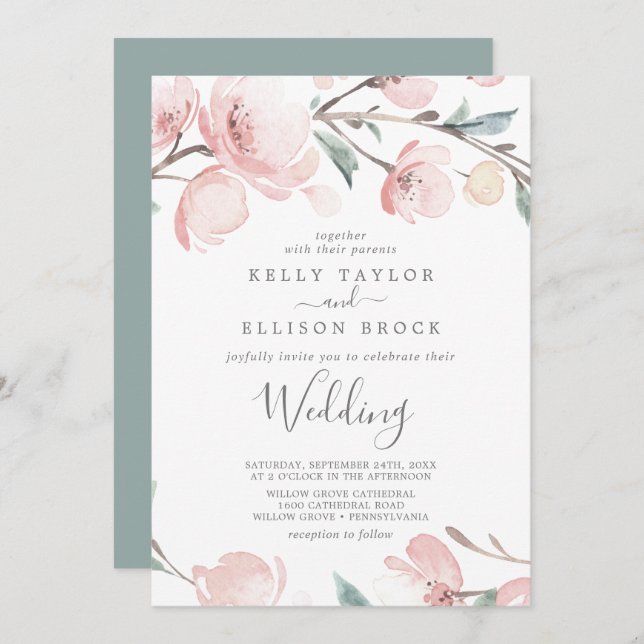Spring Cherry Blossom Wedding Invitation (Front/Back)