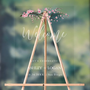 Spring Cherry Blossom Wedding Welcome acrylic Sign