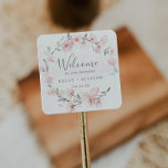 Spring Cherry Blossom Wedding Welcome Square Sticker<br><div class="desc">These spring cherry blossom wedding welcome stickers are perfect for a modern wedding. The oriental floral design features a whimsical blush pink watercolor cherry blossom tree branch and green leaves with an elegant Japanese style. Personalise these stickers with the location of your wedding, names, and wedding date. These labels are...</div>