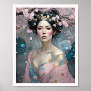 Spring Cherry Blossom Woman with Dark Hair Poster