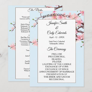 Spring Cherry Blossoms Blue Wedding Program Programme